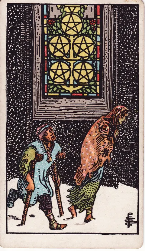 Carte Cinq de Deniers du tarot