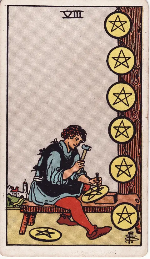 Carte Huit de Deniers du tarot