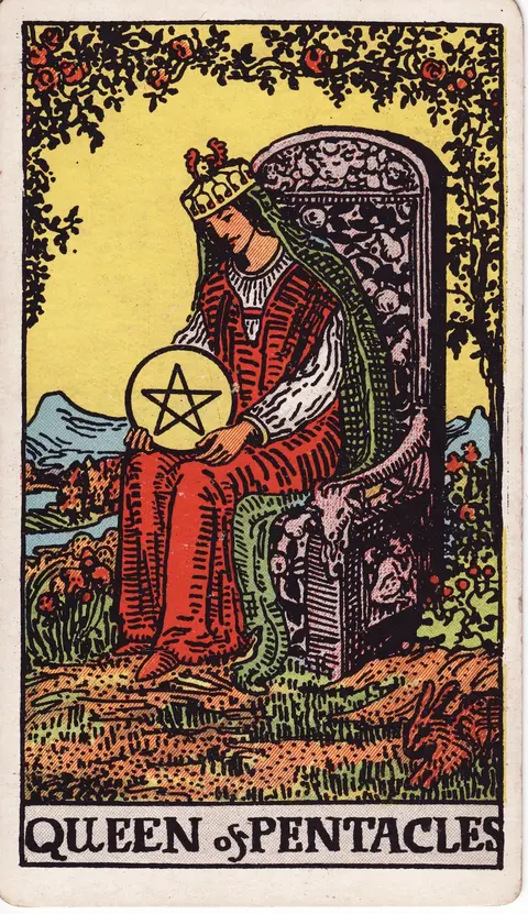 Carte Reine de Deniers du tarot