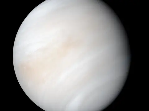La planète Vénus vue de l'espace, nuages clairs sur fond noir